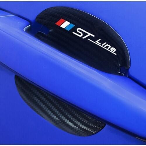 For Ford Focus MK2 ST STline Vignale Accessories 4pcs Carbon Fiber Pattern Car Door Handle Scratch Protector Leather Stickers