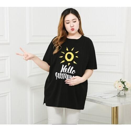Large size pregnant womens T-shirt was thin short-sleeved 200 kg summer plus fat XL pregnant womens shirt loose cotton