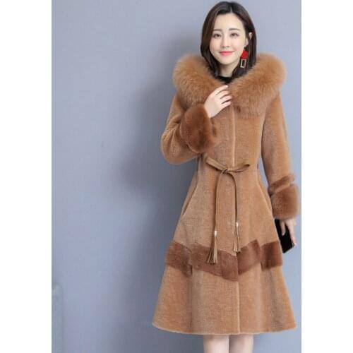 YYCZF Cashmere Coat Womens Winter Fox Fur Hooded Mink Fur Coat Fashion Temperament Waist Middle Length Winter Coats And Jackets