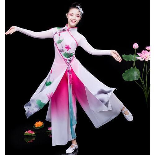 Hanfu classical dance costumes elegant national costume fan dance Yangko ancient chinese costume folk dance costume for woman