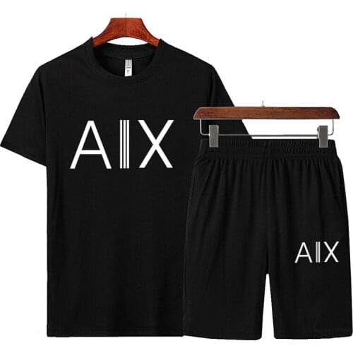New Summer Men Casual Tracksuit Sets Letter Printing T-shirt + Shorts 2-piece Suit Fashion Sportswear Men Breathable Suit M-4XL