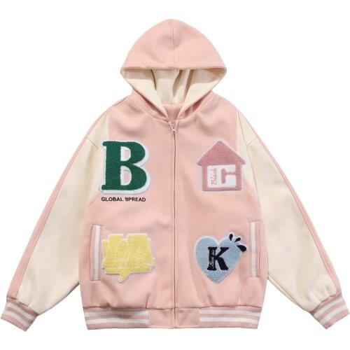 LACIBLE Streetwear Hooded Zipper Jacket Hip Hop Baseball Jacket Coat Flocking Embroidery Harajuku Hoodie Sweatshirt Loose Tops