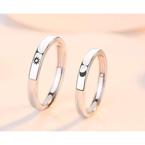 Hot Fashion Simple Couple Sun Moon Adjustable Ring for Women Wedding Anniversary Ring Jewelry Gift for Romantic Valentines Day