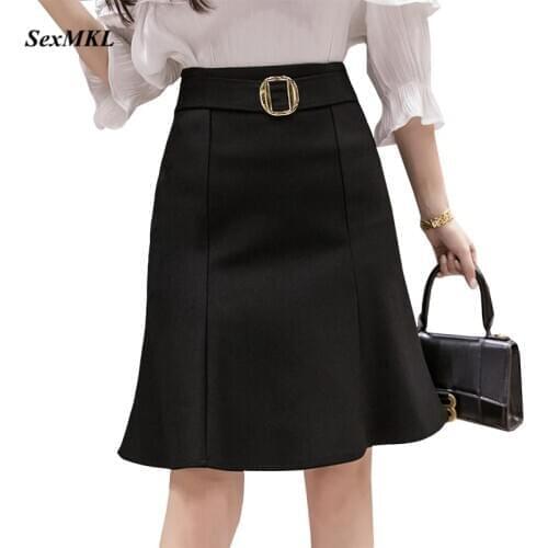 Fashion Office Black Skirts Womens 2021 Sexy Korean High Waist Midi Skirt Women Casual Clothes Slim Elegant Work Mujer Faldas