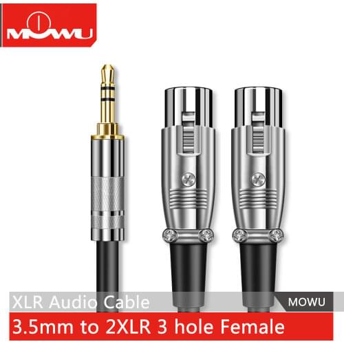 MOWU Audio Cable 1/8" Mini Jack 3.5mm to Dual XLR 3 Pin Female for Mixing Console Amp Headphone PC 3.5 Cable 1M 2M 3M 5M 8M 15m
