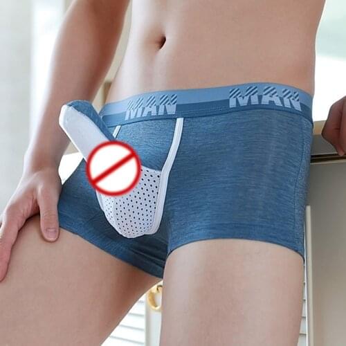 Long Penis Sheath Boxer Shorts Men Underwear Big Pouch Trunks Elephants Sleeve Panties Gay Sexy Scrotum Separation Underpant A30