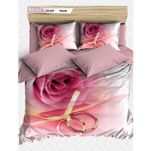 3D Digital Printed Satin Double Duvet Cover Set Ring Turkish made 4 pieces
