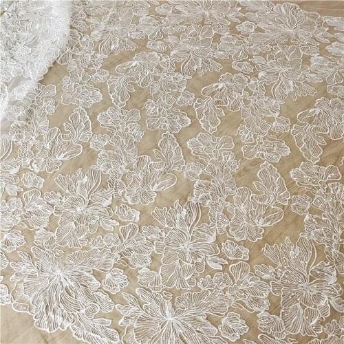Свадебная фата Newest Heavy Embroidered Lace Fabric Wedding Dress Fabric Bridal Lace Fabric Sell by 1 Yard