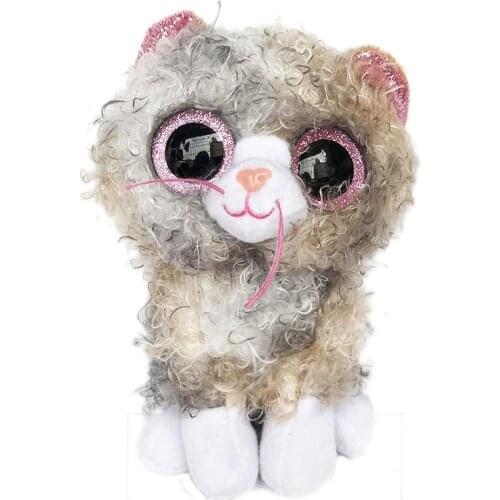 New 6''15CM Ty Beanie Boos Big Eyes Curly Grey Cat Plushie Cute Doll Decor Plush Toys Boys Girls Child Birthday Christmas Gift