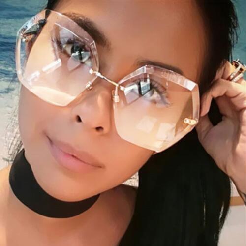 2020 Trendy Luxury Fashion Rimless Sunglasses Women Transparent Clear Metal Frame Sun Glasses Vintage Female Oversized Pink gg