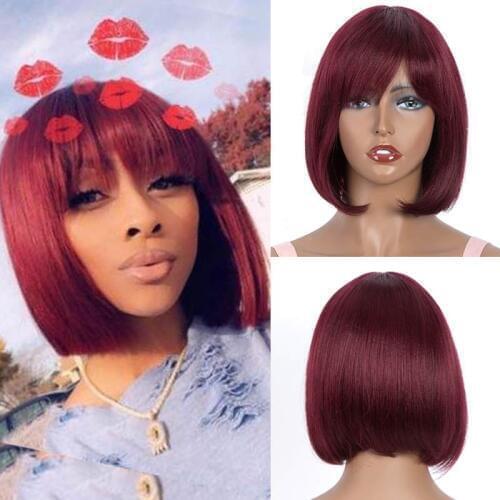 Rebecca Pixie Cut Bob Wig Peruvian Remy Straight Short Human Hair Wigs For Women Ombre Red Blue Blond Color Human Hair Bangs Wig