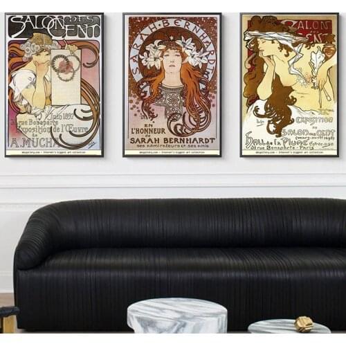 Peoples Lounge Promote Alphonse Maria Mucha June 1897 Poster Canvas Painting Bar Home Decoration Gift