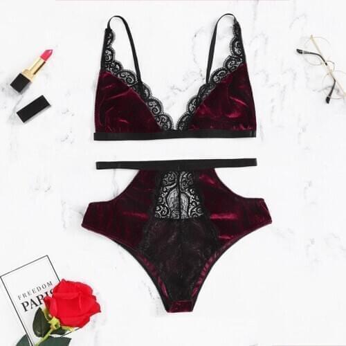 Sexy Velvet Lingerie Set Black Lace Mesh Bra and Panty Set Women Underwear Camis and Shorts Suit Lenceria Home Clothes HB181