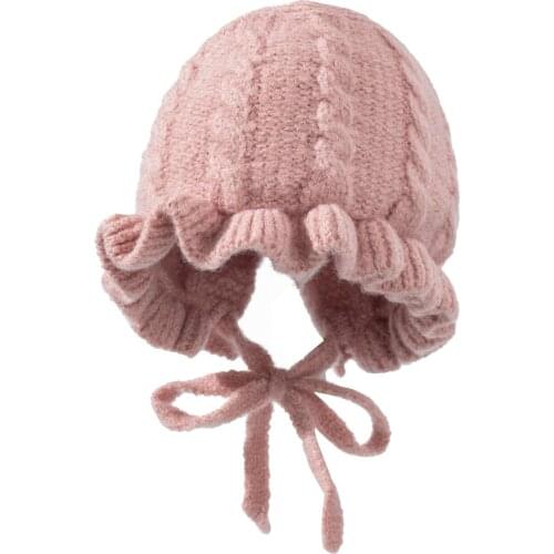 Cute Ruffle Bows Baby Girl Hat 0-3 Years Winter Warm Knitted Newborn Hats Solid Color Children Beanie Girls Bonnet Cap