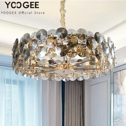 YOOGEE Black Round Chandeliers Living room Crsytal Chandelier lights Fixtures LED Indoor Lighting Polished Gold Haning Lamp