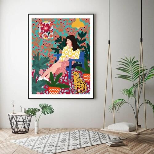 Modern Home Decor Waiting Girl Floral Abstract Fashion Style Canvas Painting Art Print Poster Picture Wall Living Room Decor