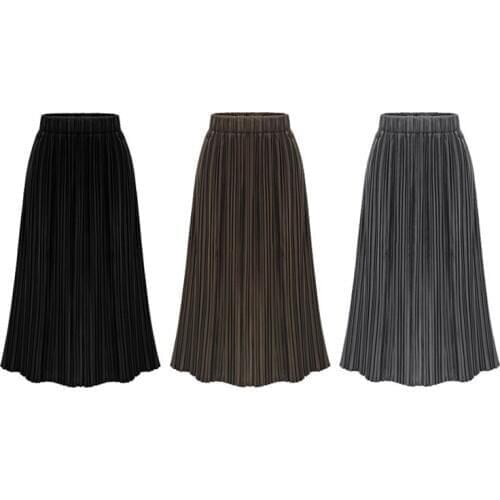 Hot Style 2020 Plus Size Womens Selvet Elastised Waist Pleated Skirts Autumn Winter New Casual Versatile Skirt