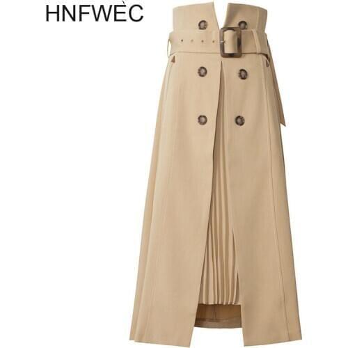 High Waist Brown Bandage Asymmetrical Pleated Temperament Half-body Skirt Women Fashion Tide New Spring Autumn 2020 V696