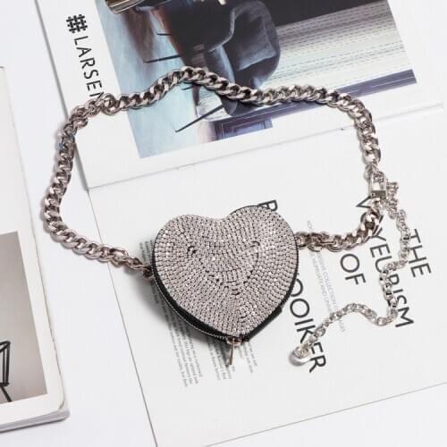 Womens bag spring/summer 2021 new Korea rhinestone heart-shaped bag chain round bag womens slung shoulder bag