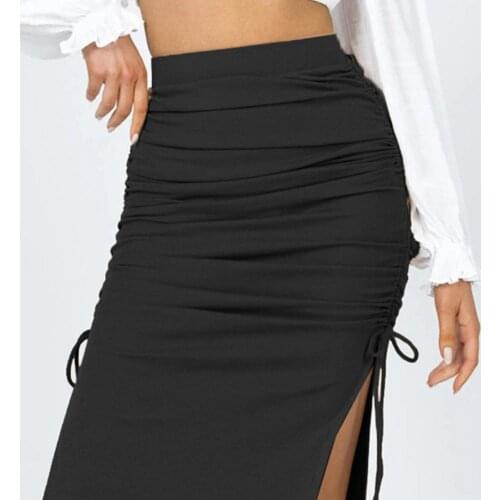 Women Skirt Lace-up Split Summer Knitted Shirring Long Skirt for Dating Summer Womens Clothing 2021