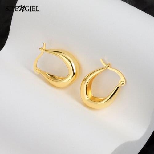 SIPENGJEL Geometric Metal Drop Dangle Earrings Glossy Personality French Circle Hoop Earrings For Women Ear Buckle S-e93