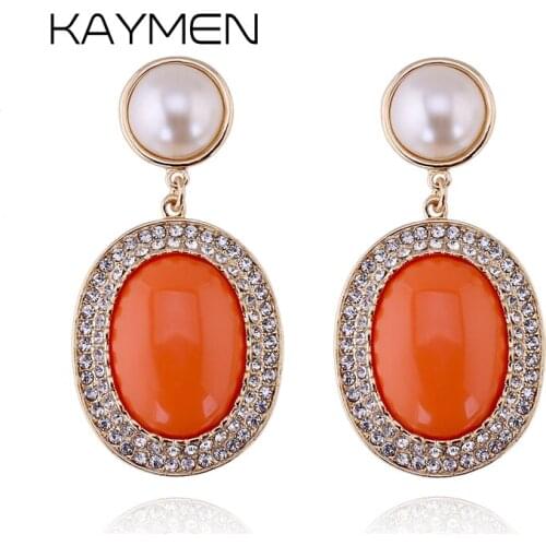 KAYMEN Big Statement Dangle Drop Earrings Golden Color Inlaid Resin and Rhinestones Fashion Earrings boucles d'oreille Jewelry