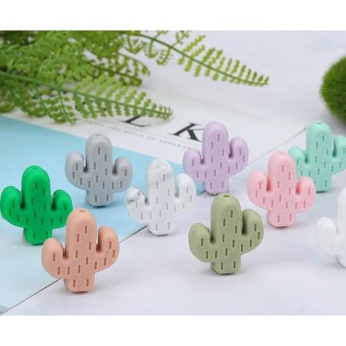 Kovict 10pcs Cartoon Little Cactus Baby Rodent BPA Food Free Silicone Teething Nursing Pacifier Clip Silicone Beads