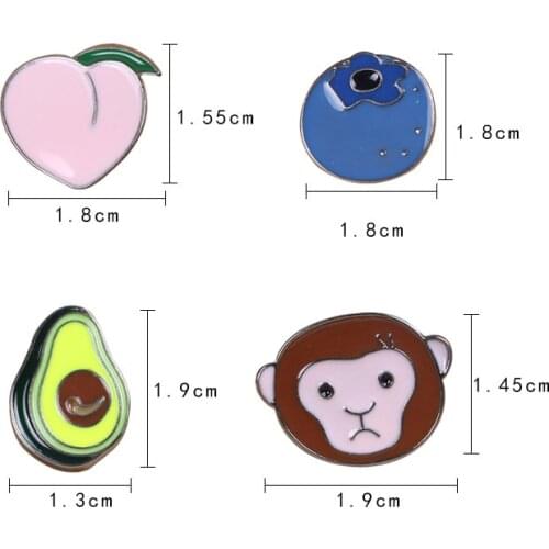 12pcs/lot new design fashion accessories metal colorful enamel fruits series avocado blueberry peach monkey brooch pin