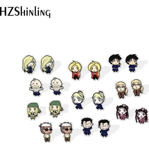 2020 New Fullmetal Alchemist Stud Earring Edward Elric Winry Acrylic Earring Handmade Earrings Resin Epoxy Anime Jewelry