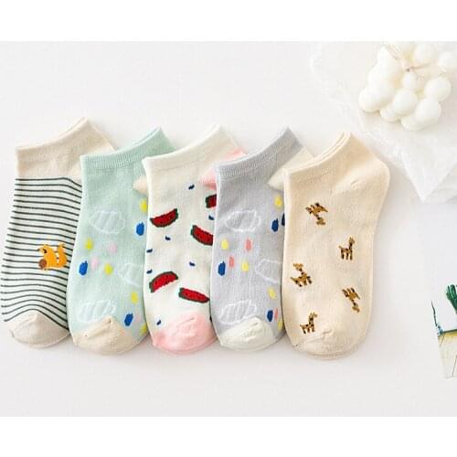 5 Pairs/Lot Wholesale Summer Cool Thin Cotton Cute Animal Jacquard Youth Fashion Woman Student Casual No Show Ankle Low Socks