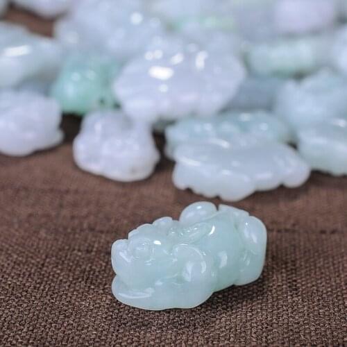 10PC Natural Emerald Jadeite Pixiu Beads Accessories DIY Bangle Charm Jewellery Fashion Hand-Carved Luck Amulet Gifts
