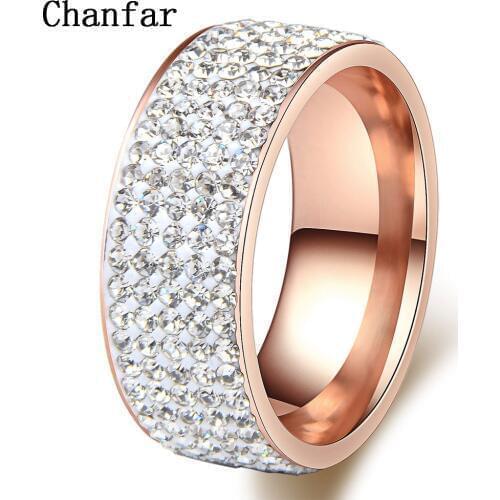 Chanfar Classic Design New Rose Gold Color Crystal Stainless Steel Ring Wedding Engagement Ring Women Men Jewelry