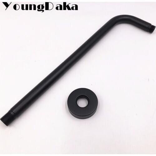 Black Shower Head Extension Pipe - 15" Long Wall Arm Matte Black Shower Arm Bathroom Accessory (Standard 1/2")