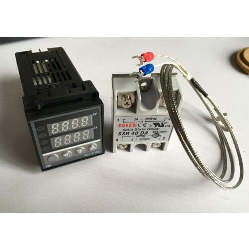 Digital PID Temperature Controller REX-C100 Thermostat REX-C100FK02-V*AN + Max.40A SSR Relay + K Thermocouple Probe 1M