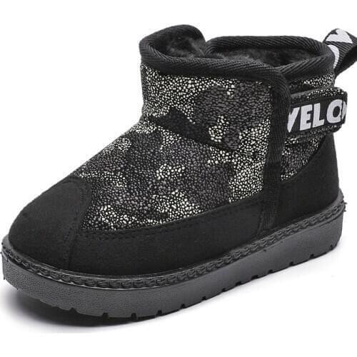 Kids Shoes Winter Boys Brand Snow Boots Children Fashion Plush Warm Ankle Martin Boots Baby Girls Black Sport Shoes Size 21-38