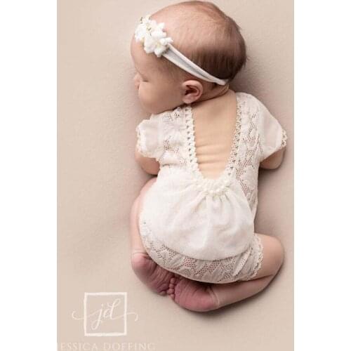 Baby Photography Props Lace Romper Floral Backless Bowknot Soft Ribbon Clothes Newborn Photography Accessories Cute Girl Outfit