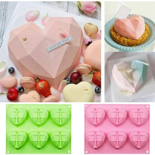 DIY Silicone Mold Diamond Heart Shape 3D Silicone Cup Cake Chocolate Molds Oven Dessert Baking Tool for Pastry Pudding Jelly