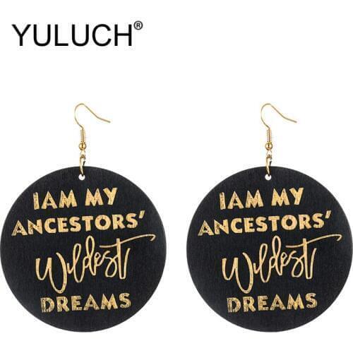 YULUCH Ethnic Indian Black Round Natural Wooden Printed Printing African Style Dangle Earrings For Women Party Fashion Jewelry