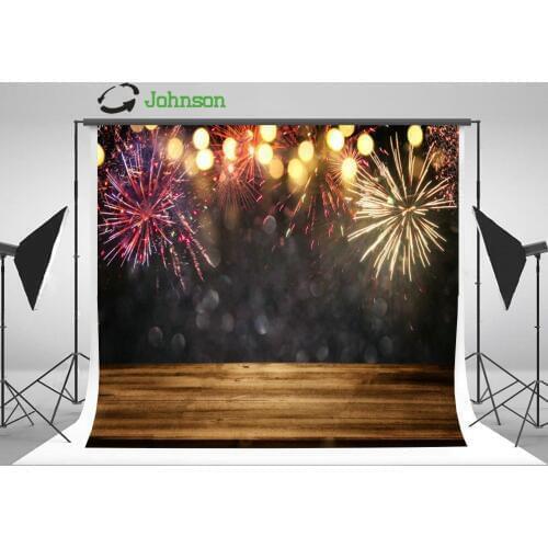 Wood Table Fireworks Bokeh photo backdrop polyester or Vinyl cloth High quality Computer print wall background