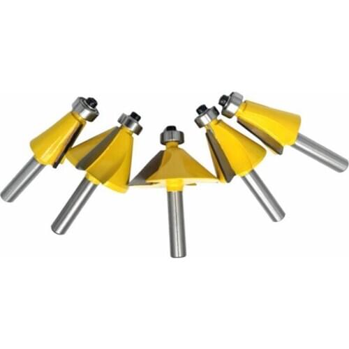 5Pcs/Set 8Mm Shank Chamfer Router Bit 11.25 15 22.5 30 45 Degree Milling Cutter for Wood Woodworking Machine Tools