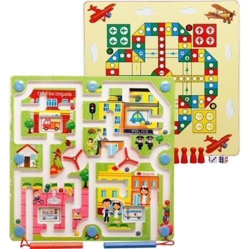 Toy Magnetic Maze Kids Childrens Game Educational Brain Puzzle Teaser Cartoon Animal Wooden Toys Jigsaw Board M74