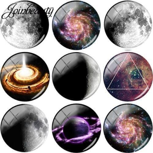 JOINBEAUTY Galaxy Star Moon Photo Nebula Space Universe 25mm Glass Cabochon Flatback Beads For Keychain Necklace Jewelry Making
