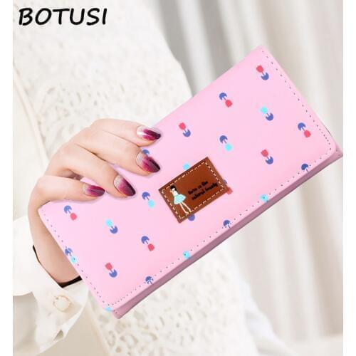 BOTUSI Carton Wallet Female Zipper and Hasp Lady Card Holder Purse Fresh PU Leather Female Clutch Long Wallet for Girls