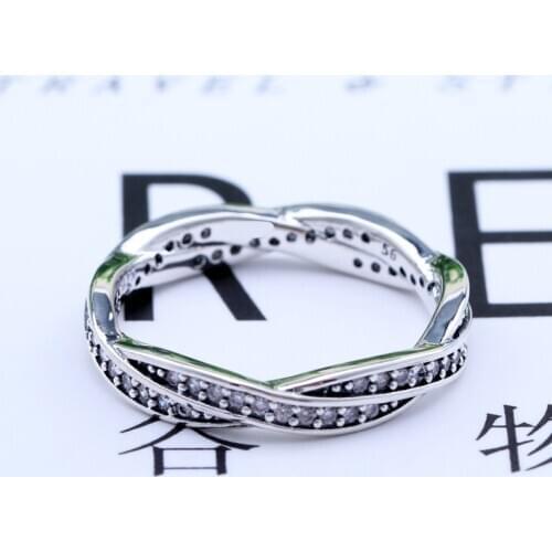 New 2019 Fashion Silver Color Rose Sparkling Twisted Lines Ring For Women Wedding Engagement Pan Rings DropShipping
