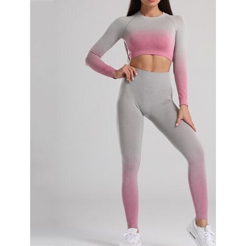 2 Pcs Sportswear Women Seamless Yoga Set Gym Clothing Long Sleeve Yoga Shirts+high Waist Leggings Fitnesss Workout Tracksuit