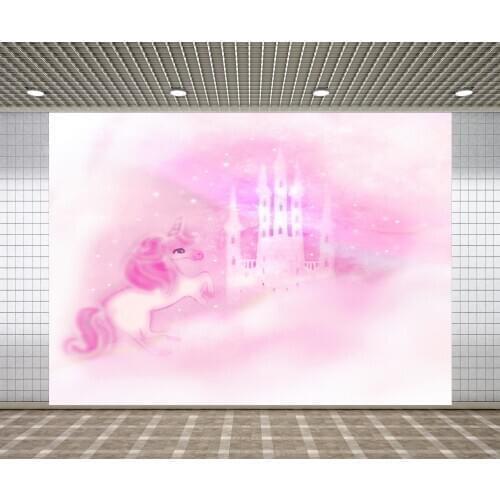 Lyavshi Unicorn Backdrop for Birthday Party Pink Magic Castle Photobooth Photocall Photo Studio Photography Background