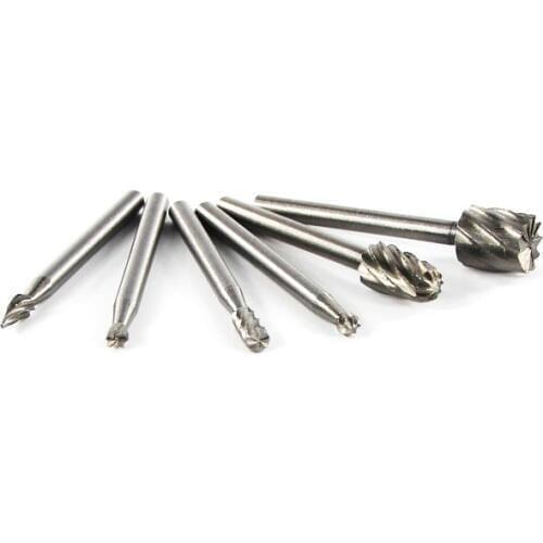 New 6Pcs/set 3mm Rotary Burr Carbide Set HSS Routing Bits for Wood Carving Engraving Power Tool Accessory