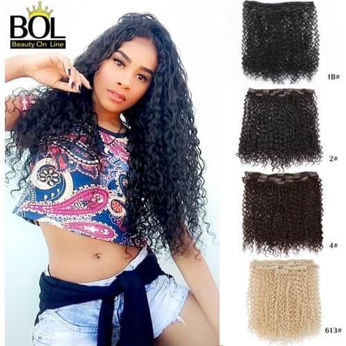 22 Inches Long Kinky Curly Clip In Synthetic Hair Extensions Black Brown Blonde Color 7 Pcs/Set 16 Clips On Hair 140G For Women
