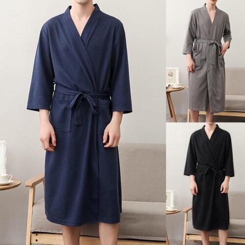Oversized Fabulous Cardigan Men Sleeping Gown Cardigan Men Pajamas Knee Length for Home