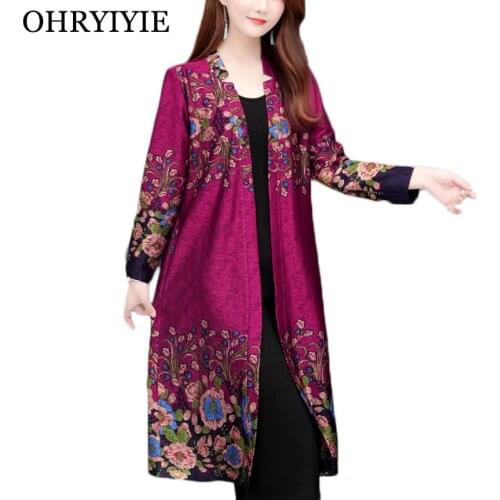 OHRYIYIE 5XL Embroidery Women Cardigan Sweater 2021 Autumn Spring Vintage Floral Print Knit Sweater Female Coat Tops